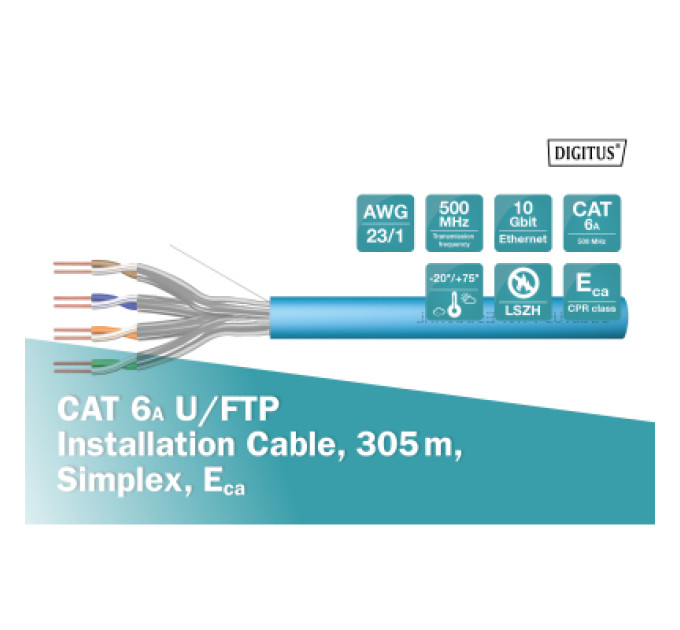 Digitus Кабель мережевий Digitus FTP 305м, cat.6A, AWG 23/1, CU, LSZH-1, blue (U-FTP) (DK-1625-A-VH-305)