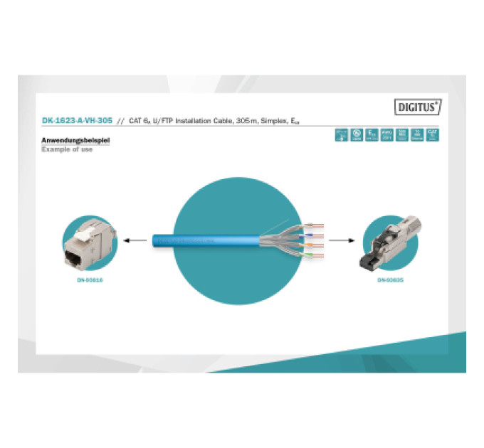 Digitus Кабель мережевий Digitus FTP 305м, cat.6A, AWG 23/1, CU, LSZH-1, blue (U-FTP) (DK-1625-A-VH-305)