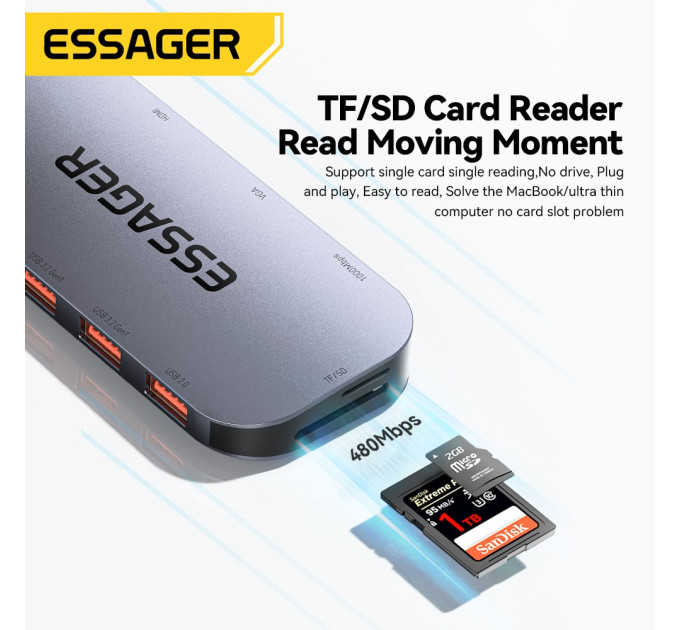Essager USB-хаб Essager Marble Harp 11 in 1 USB-C Hub (EHB11-FQ0G-Z)