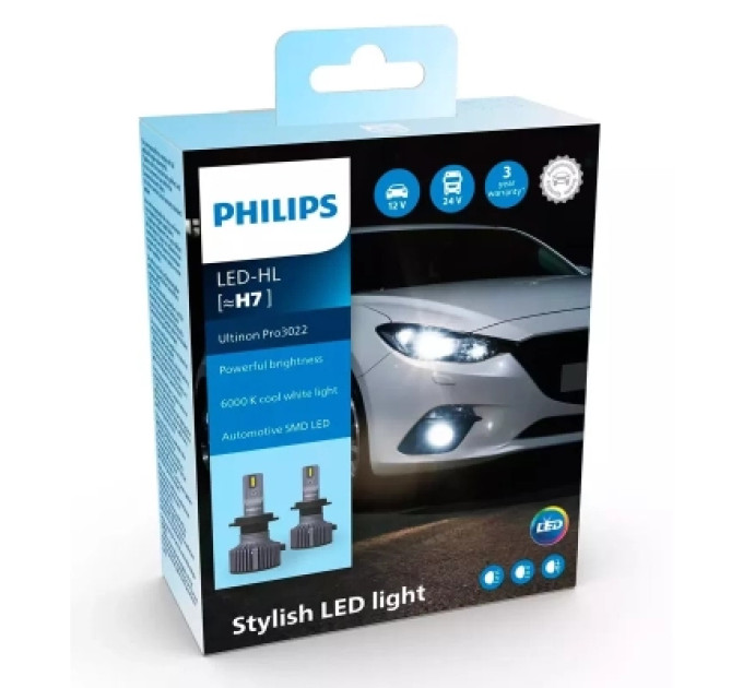 Philips Автолампа Philips LED H7 11972U51Х2 12/24V Ultinon Pro5100 +160 (74243)