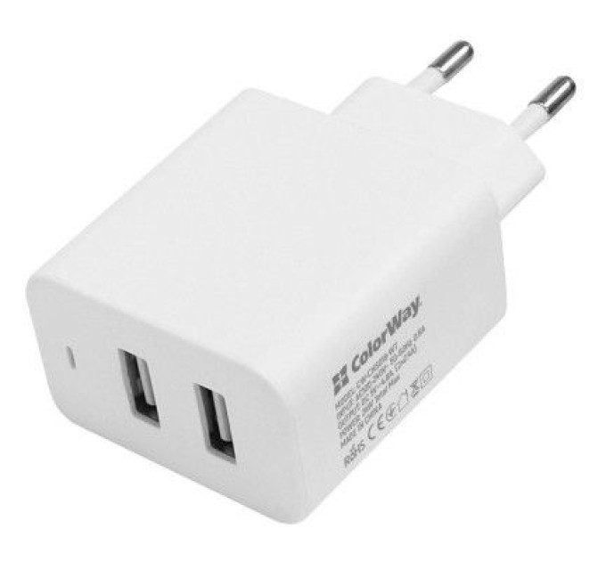 ColorWay Зарядний пристрій ColorWay 2USB AUTO ID 4.8A (24W) (CW-CHS016-WT)