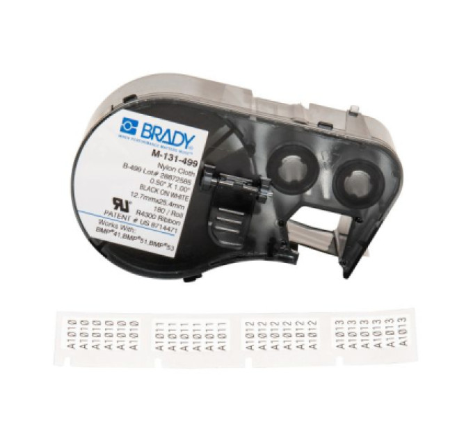 Brady Стрічка для принтера етикеток Brady M-131-499, вирубні, 25.40×12.70 mm, 180 шт, black on white, нейлон (143350)