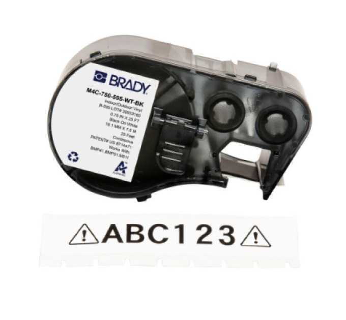Brady Стрічка для принтера етикеток Brady M4C-750-595-WT-BK, всепогодні, безперервна стрічка, 19.05 mm × 7.62 m, black on white, вініл (170830)