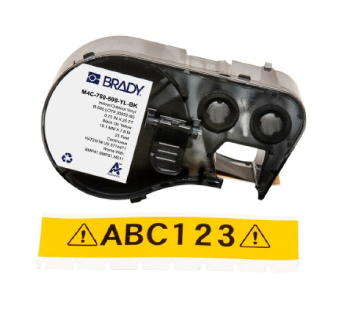 Brady Стрічка для принтера етикеток Brady M4C-750-595-YL-BK, всепогодні, безперервна стрічка, 19.05 mm × 7.62 m, black on yellow, вініл (170832)