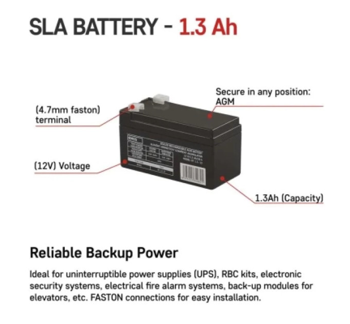 EMOS Батарея до ДБЖ EMOS B9652 AGM 12V 1.3Ah fast 4,7mm (B9652)