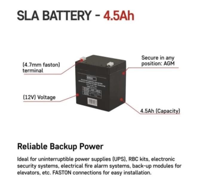 EMOS Батарея до ДБЖ EMOS B9653 AGM 12V 4.5Ah fast 4,7mm (B9653)