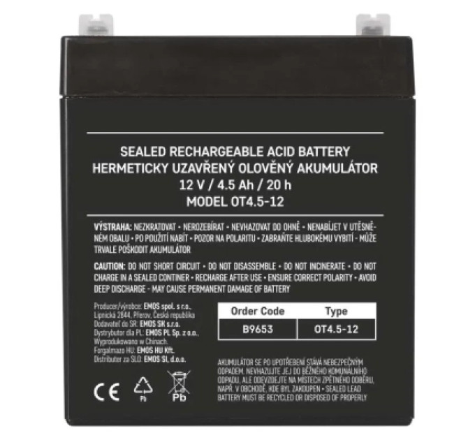 EMOS Батарея до ДБЖ EMOS B9653 AGM 12V 4.5Ah fast 4,7mm (B9653)