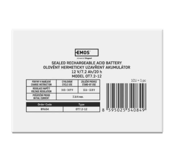 EMOS Батарея до ДБЖ EMOS B9654 AGM 12V 7,2Ah fast 4,7mm (B9654)