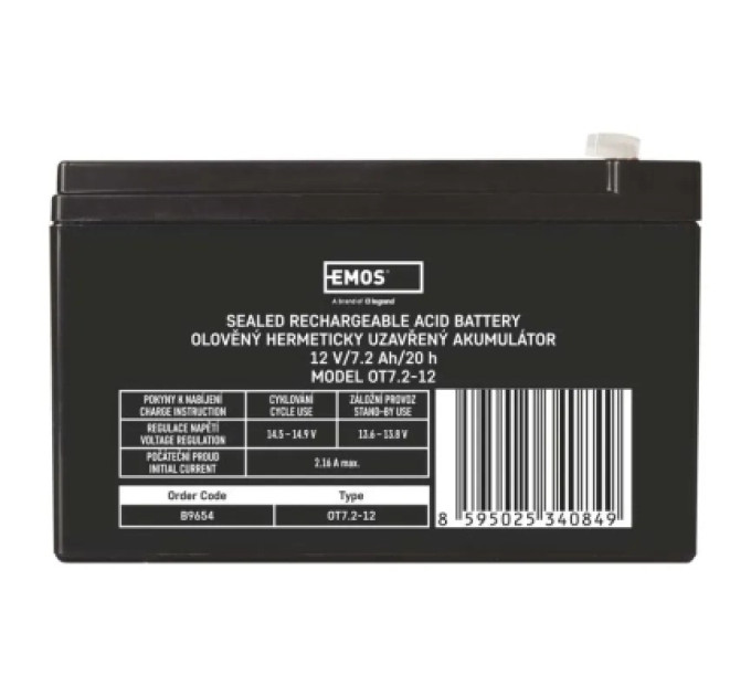 EMOS Батарея до ДБЖ EMOS B9654 AGM 12V 7,2Ah fast 4,7mm (B9654)
