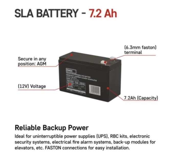 EMOS Батарея до ДБЖ EMOS B9674 AGM 12V 7,2Ah fast 6,3mm (B9674)