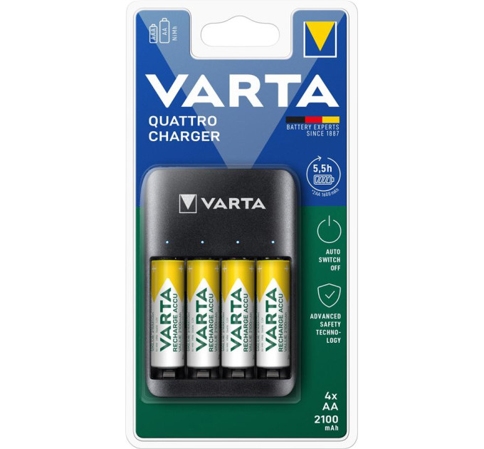 Varta Зарядний пристрій для акумуляторів Varta Value USB Quattro Charger + 4шт. AA 2100 mAh (57652101451)