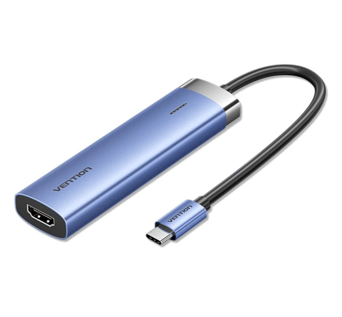 Vention Концентратор Vention USB 3.1 Type-C to HDMI/USB 3.0x3/PD 100W Blue Aluminum Alloy Hub 5-in-1 (TGESB)