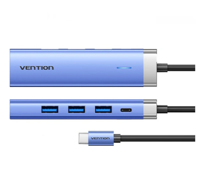 Vention Концентратор Vention USB 3.1 Type-C to HDMI/USB 3.0x3/PD 100W Blue Aluminum Alloy Hub 5-in-1 (TGESB)