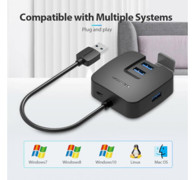 Vention Концентратор Vention USB 3.0 to 4хUSB 3.0 Black 1.0m (CHBBF)