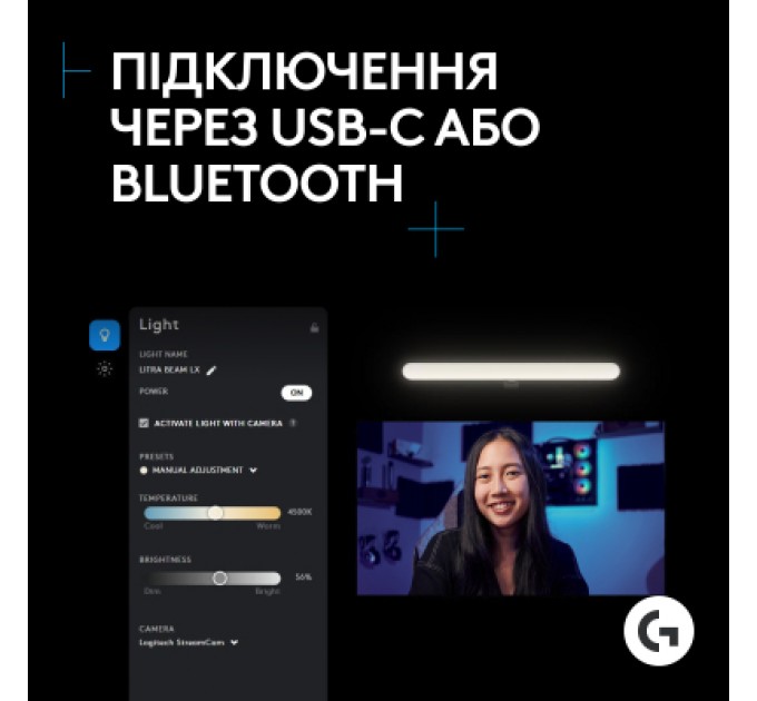 Настільна лампа Logitech Litra Beam Premium LED Streaming Key Light with TrueSoft (L946-000020)
