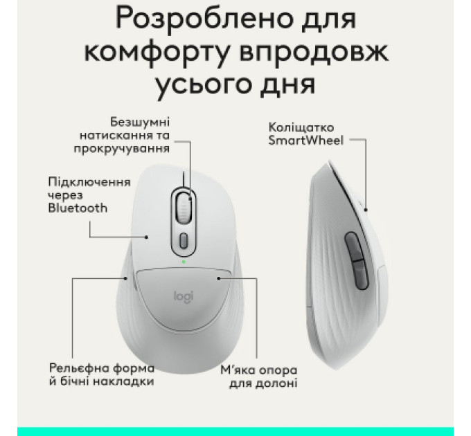 Logitech Мишка Logitech Signature Comfort Plus M850L Wireless/USB-C Off-White (910-007716)