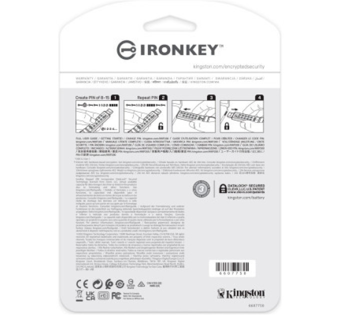 Kingston USB флеш накопичувач Kingston 128GB IronKey Keypad 200 AES-256 Encrypted Blue USB 3.2 (IKKP200/128GB)