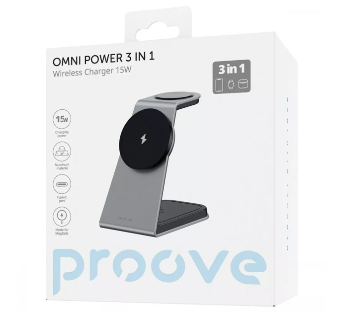 Proove Бездротовий зарядний пристрій Proove Omni Power 3in1 15W Gray (WSOP15020003)