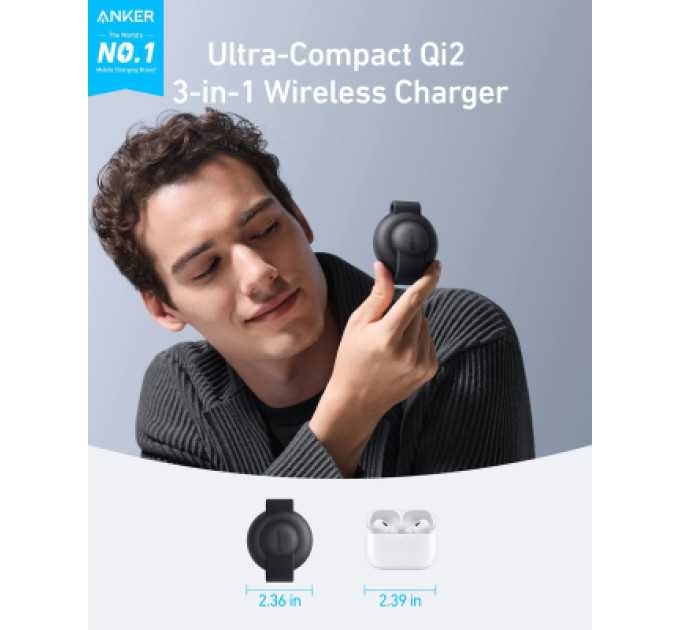 Anker Зарядний пристрій Anker MagGo Wireless Charging Pad 15W 3-in-1 Foldable Black (B25M8H11)