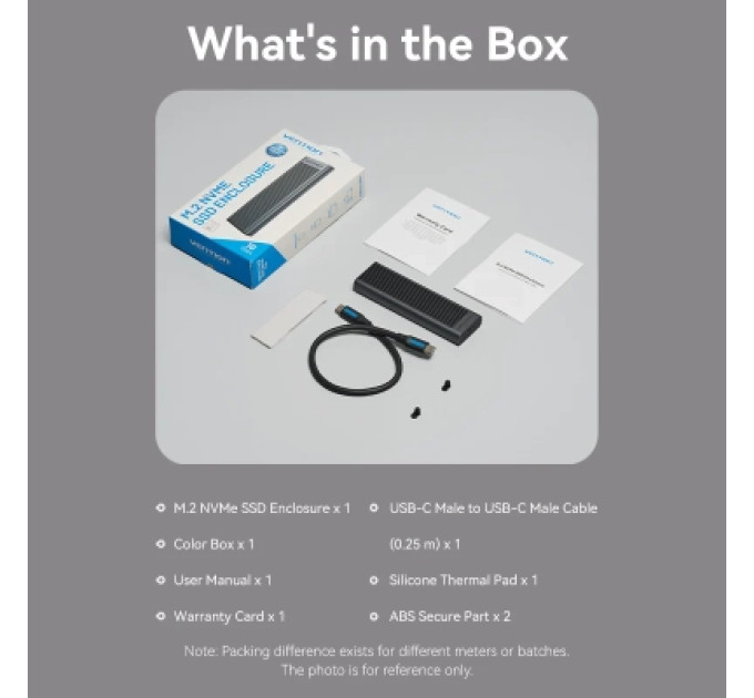 Vention Кишеня зовнішня VENTION M.2 NVMe SSD Enclosure (USB 3.1 Gen 2-C) with Heat Sink Gray Aluminum Alloy Type (KPKH0)