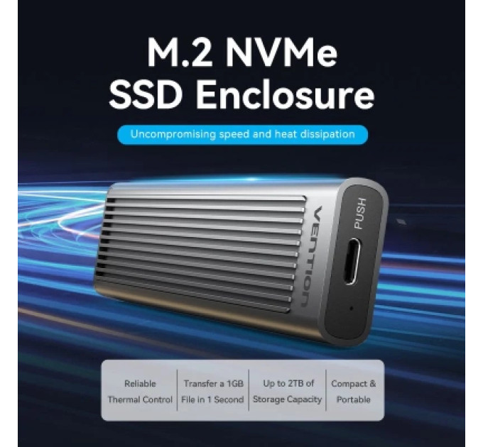 Vention Кишеня зовнішня VENTION M.2 NVMe SSD Enclosure (USB 3.1 Gen 2-C) with Heat Sink Gray Aluminum Alloy Type (KPKH0)