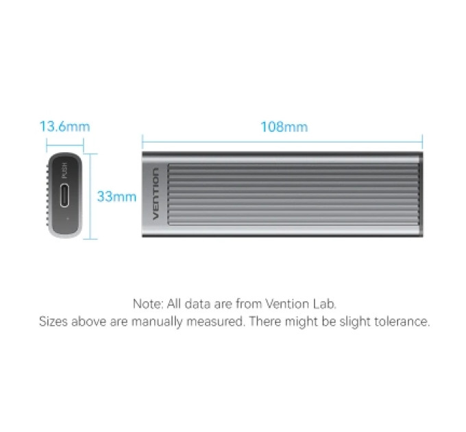 Vention Кишеня зовнішня VENTION M.2 NVMe SSD Enclosure (USB 3.1 Gen 2-C) with Heat Sink Gray Aluminum Alloy Type (KPKH0)