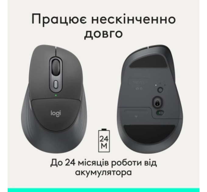 Logitech Мишка Logitech Signature Comfort Plus M850L Wireless/USB-C Graphite (910-007715)