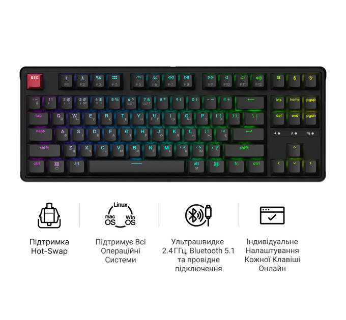 Keychron Клавіатура бездротова Keychron C3 Max Super Red Switch Black RGB (C3M-H1-UA)