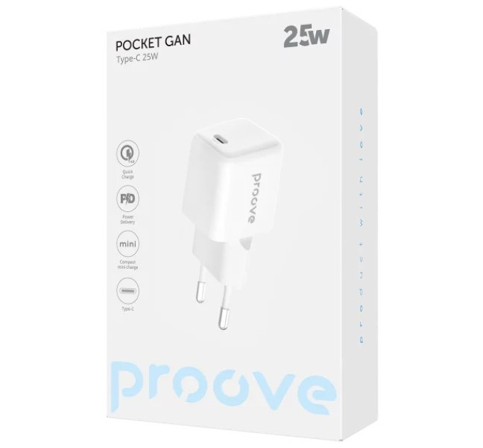 Proove Мережевий зарядний пристрій Proove Pocket GaN 25W White (WCPG25010202)