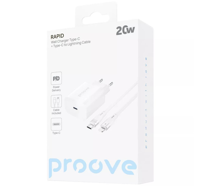 Proove Мережевий зарядний пристрій Proove Rapid 20W White (WCRP20012102) + кабель Lightning