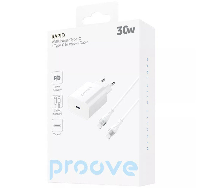 Proove Мережевий зарядний пристрій Proove Rapid 30W White (WCRP30012202) + кабель USB Type-C
