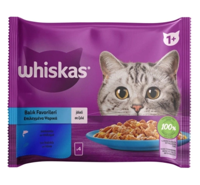 Whiskas Вологий корм для кішок Whiskas тунець, лосось в желе 4х85 г (8410136025433)