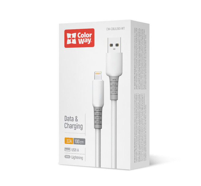 ColorWay Кабель ColorWay USB - Lightning (M/M), liquid silicone, 3А, 1 м, White (CW-CBUL093-WT)