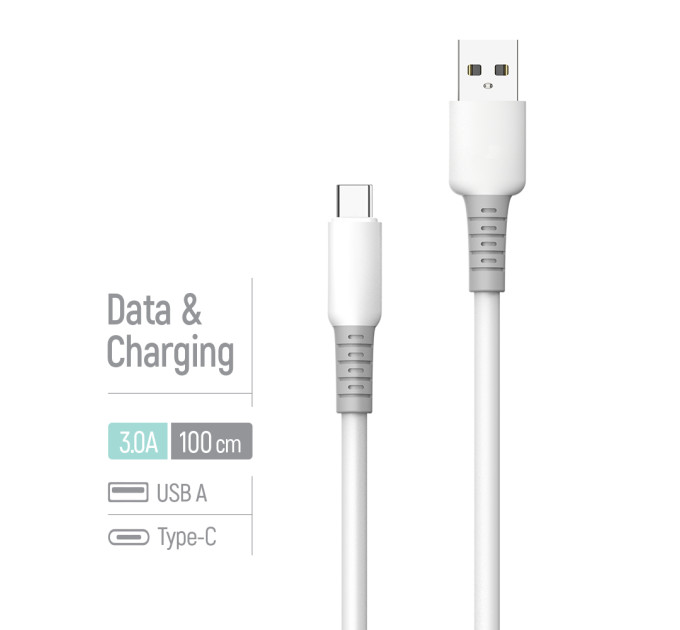 ColorWay Кабель ColorWay USB - USB Type-C (M/M), liquid silicone, 3А, 1 м, White (CW-CBUC093-WT)
