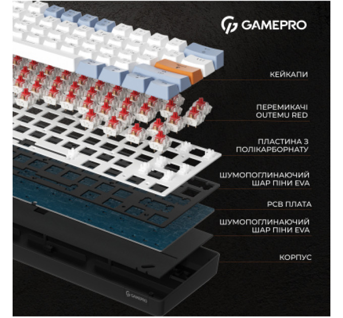GamePro Клавіатура GamePro MK130R Hot-Swap Red Swich RGB USB UA Black (MK130R)