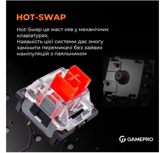 GamePro Клавіатура GamePro MK130R Hot-Swap Red Swich RGB USB UA Black (MK130R)