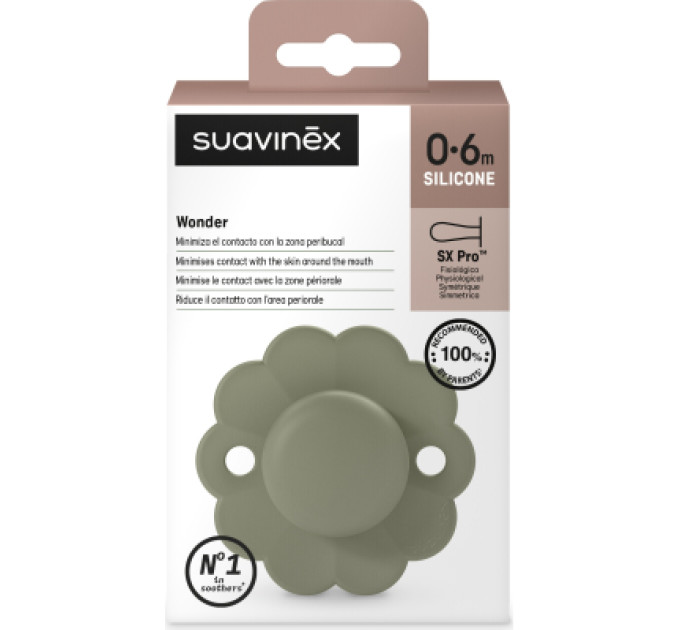 Suavinex Пустушка Suavinex Wonder фізіологічна, 0-6 міс. зелена (308379)