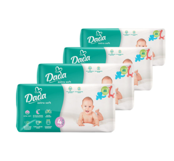 Dada Підгузки Dada Extra Soft Розмір 4 MAXI (7-18 кг) 4 упаковки по 46 шт (184 шт) (4820174989552)