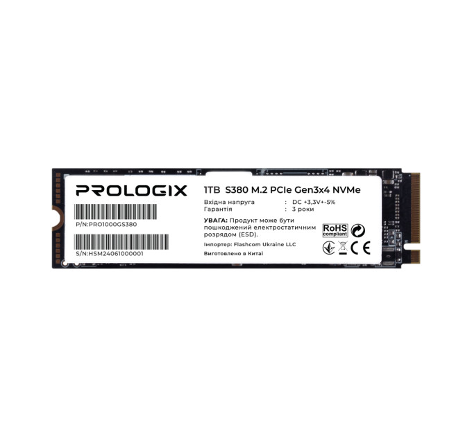 Prologix Накопичувач SSD 1TB Prologix S380 M.2 2280 PCIe 3.0 x4 NVMe TLC (PRO1000GS380)