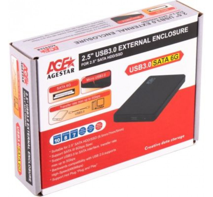 Кишеня зовнішня AgeStar 2.5", USB3.0, черный (3UB2P2)