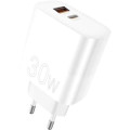 WUW Зарядний пристрій WUW C208 1xUSB-C PD30W + 1xUSB QC3.0 18W White (6972573333417)