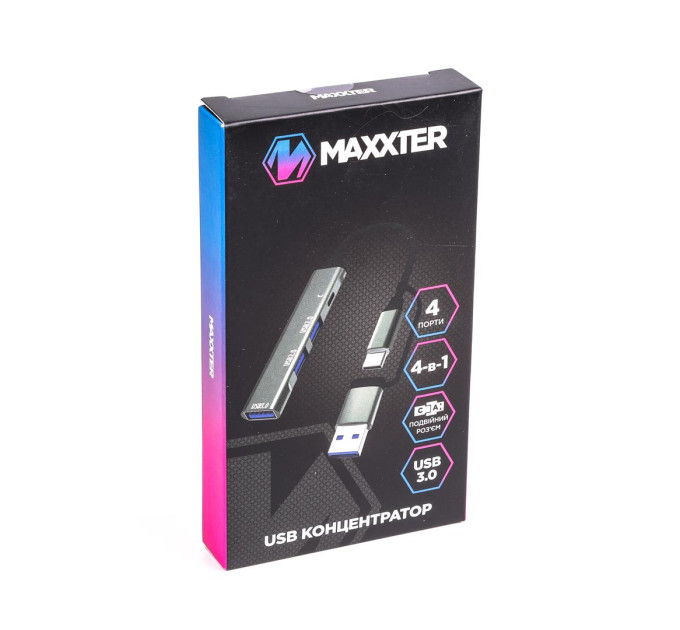 Maxxter Концентратор USB Type-C/USB Maxxter 1xUSB-A 3.0, 2xUSB-A 2.0, 1xUSB-C Gray (HU3C-4P1CN-01)