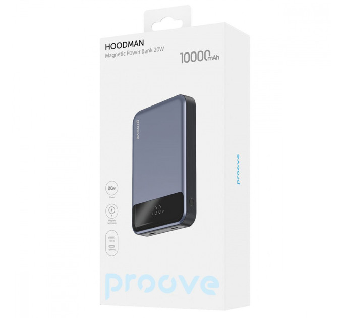Proove Універсальна мобільна батарея Proove Hoodman Magnetic 20W 10000mAh Gray (PBH120010003)
