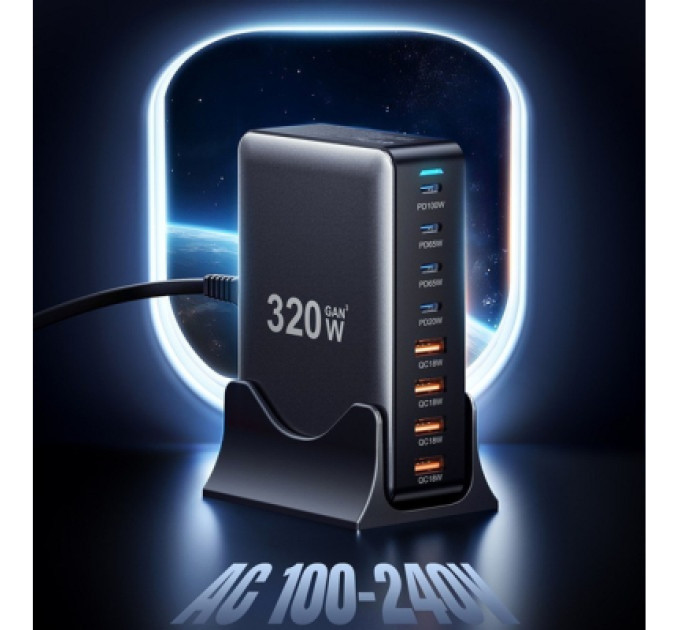 Essager Зарядний пристрій Essager 4xUSB-C + 4xUSB 320W GaN (EZC320W-QJB0G-Z)
