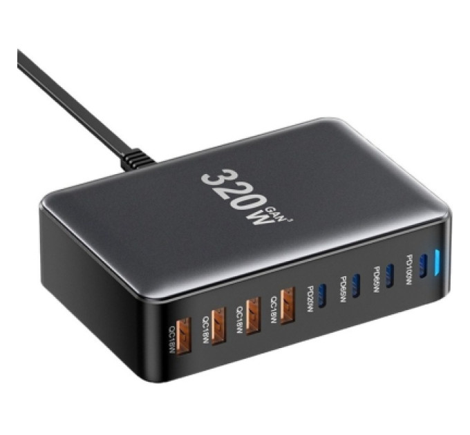 Essager Зарядний пристрій Essager 4xUSB-C + 4xUSB 320W GaN (EZC320W-QJB0G-Z)