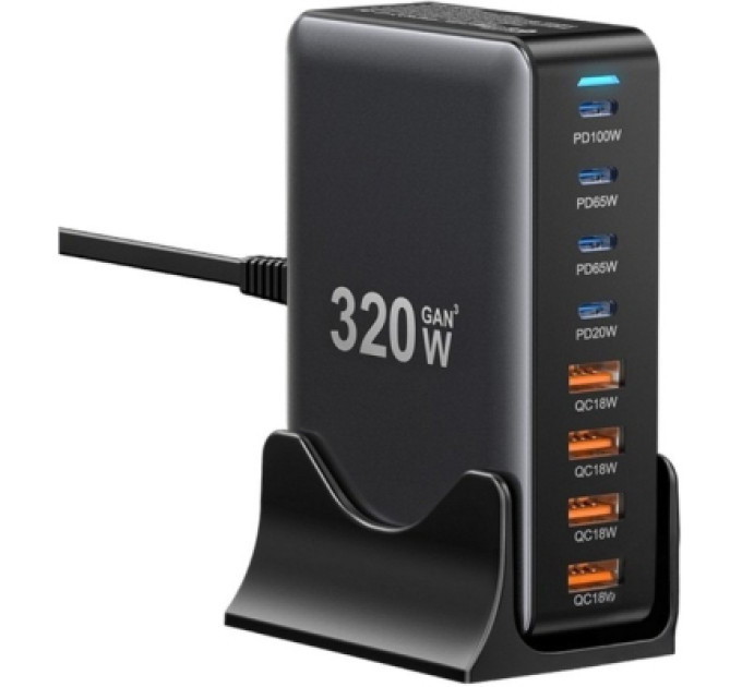 Essager Зарядний пристрій Essager 4xUSB-C + 4xUSB 320W GaN (EZC320W-QJB0G-Z)