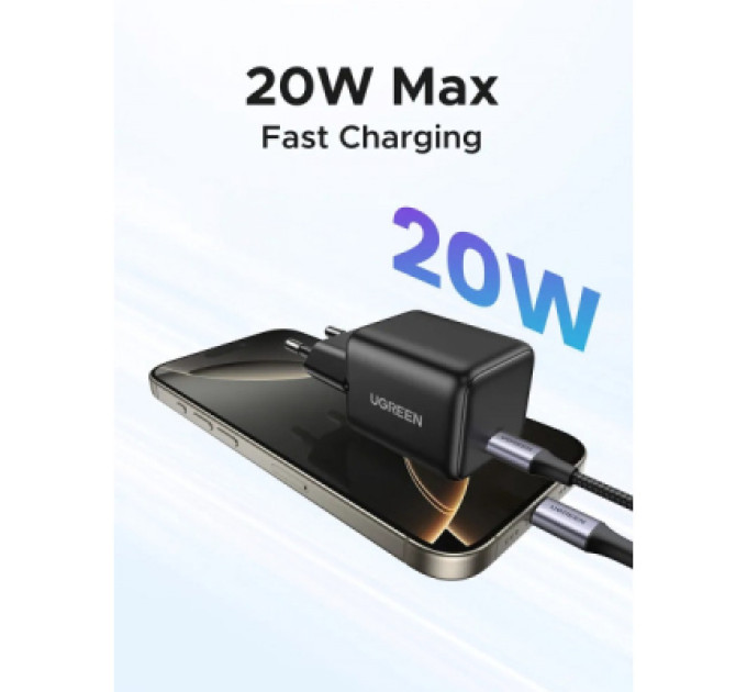 Ugreen Зарядний пристрій UGREEN USB-C PD20W GaN X512 black (55553)