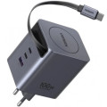 Ugreen Зарядний пристрій Ugreen USB-C PD100W GaN + cable USB-C to USB-C retractable (65828)