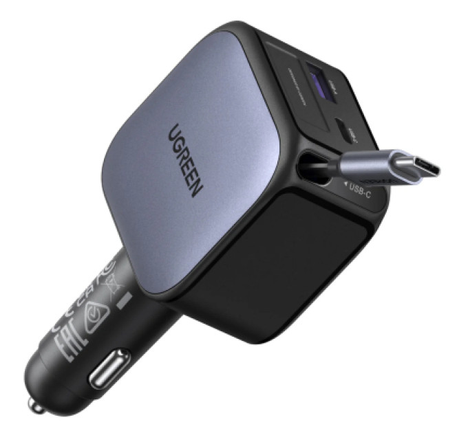 Ugreen Зарядний пристрій Ugreen Car charger USB-C PD90W + cable USB-C to USB-C retractable (55909B)