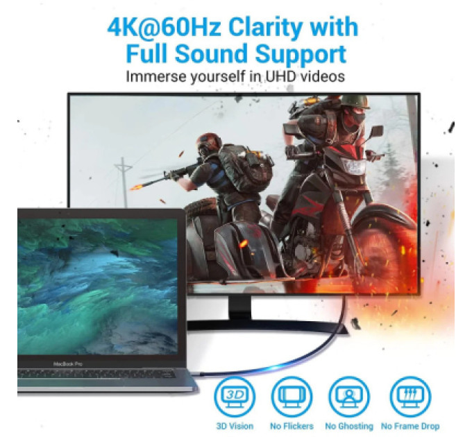 Vention Кабель мультимедійний USB-C to HDMI M 2.0m V2.0 4K 60Hz black VENTION (CRBBH)